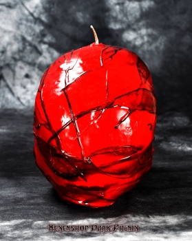 Hexenshop Dark Phönix Totenkopfkerze Rot und Schwarz Groß